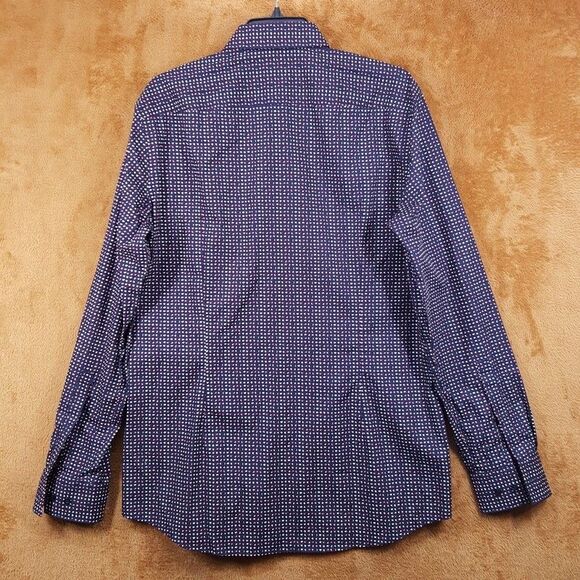 HUGO BOSS Shirt Mens 16.5 42 Navy Geo Dot Button Up Slim Fit KENNO $128 - Picture 6 of 10